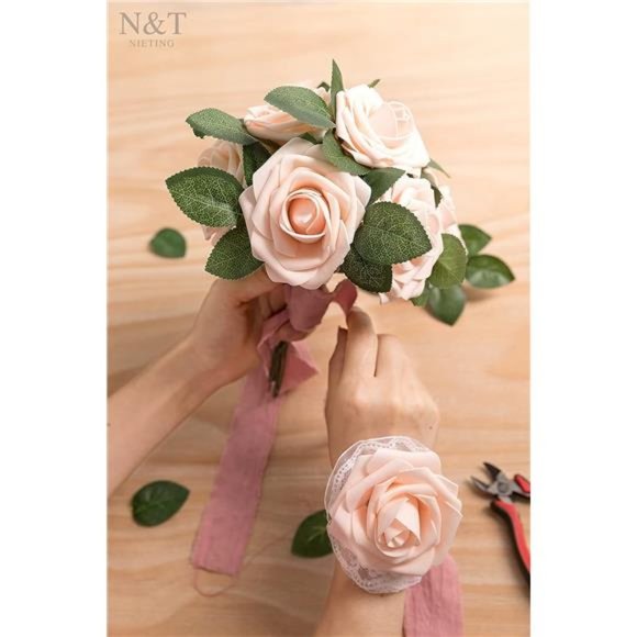 Artificial Flowers, 25Pcs Fake Flowers Roses Perfect for DIY Wedding Bouquets - Picture 5 of 6